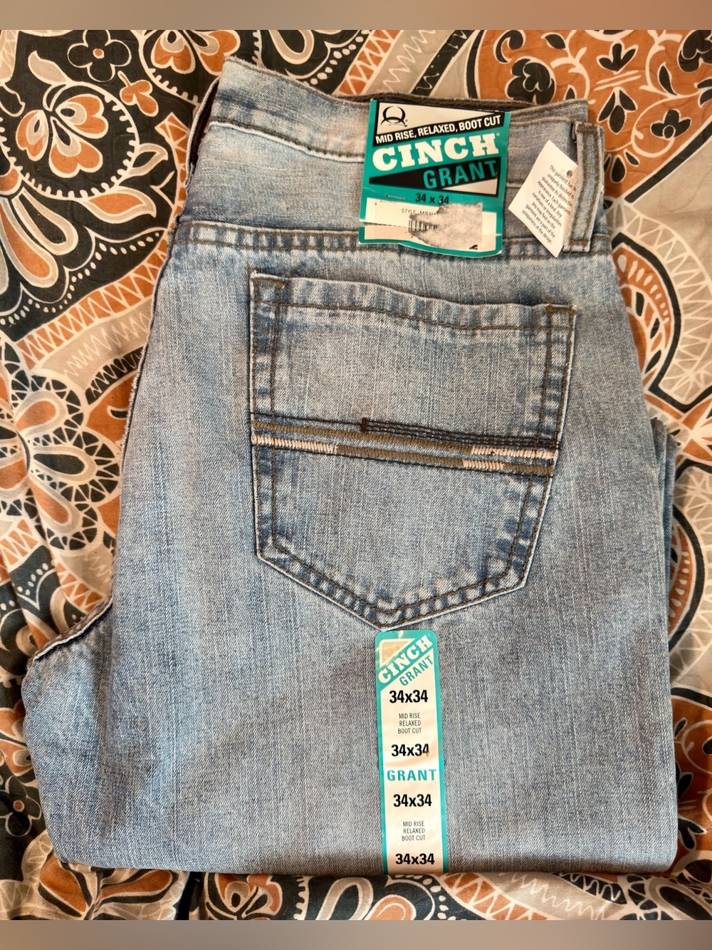 NWT Cinch Grant Men's Light Wash Bootcut,mid rise,relaxed fit,SIZE 34x34